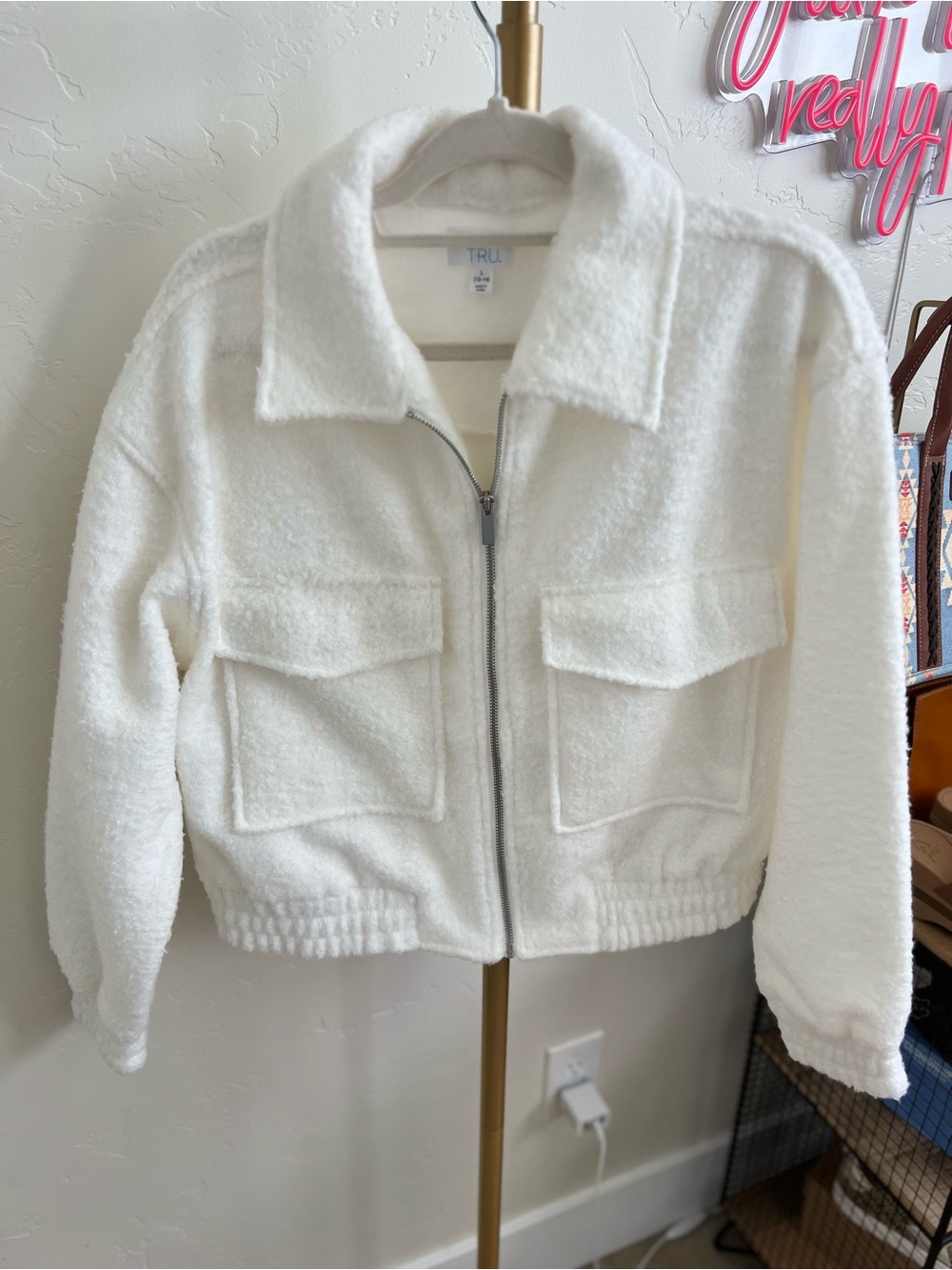 Time and True Faux Shearling Bomber Jacket. NWT~ Size Large (12-14)
